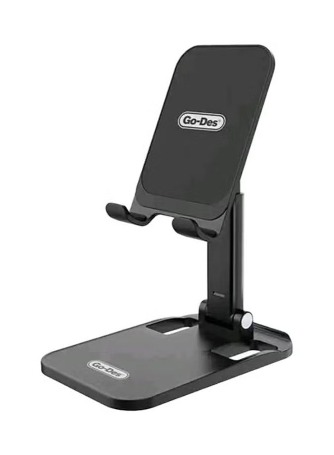 GO-DES Ultra-Stable Foldable Phone & Tablet Stand – Dual-Height Adjustable Metal Alloy Holder with 360° Rotating Mount, Anti-Slip Silicone Grips, and Wide Base – Compatible with Smartphones & Tablets Up to 13” – Sleek, Portable & Ideal for Desk, Office, Kitchen & Travel Use - Image 1