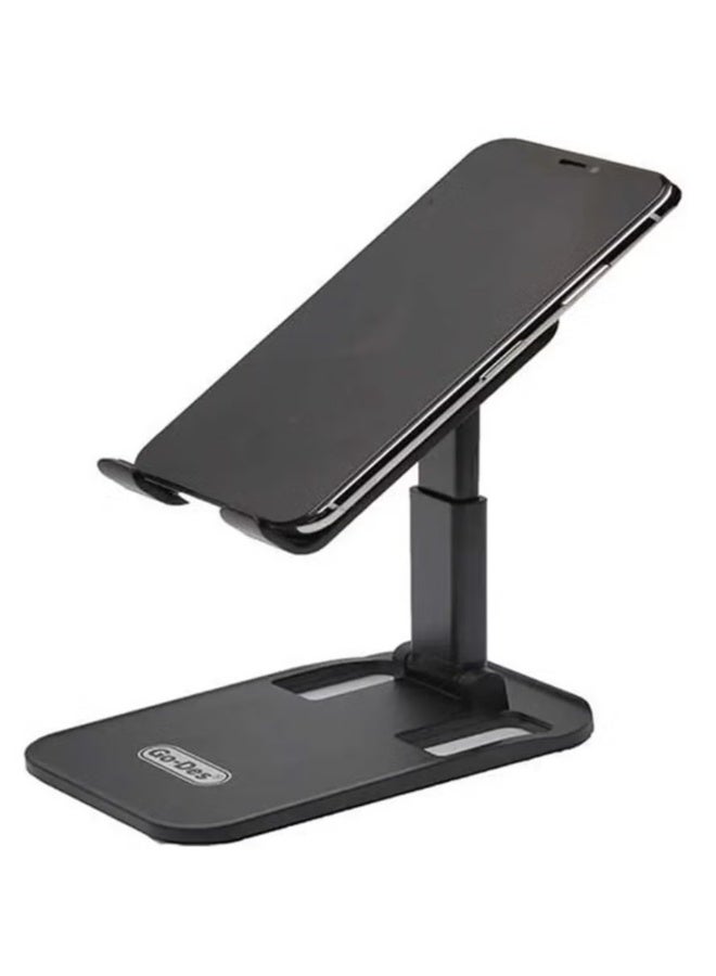GO-DES Ultra-Stable Foldable Phone & Tablet Stand – Dual-Height Adjustable Metal Alloy Holder with 360° Rotating Mount, Anti-Slip Silicone Grips, and Wide Base – Compatible with Smartphones & Tablets Up to 13” – Sleek, Portable & Ideal for Desk, Office, Kitchen & Travel Use - Image 2