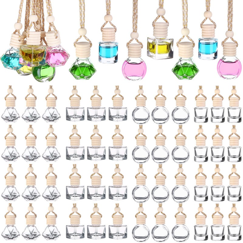 Mkhaslri 60 Pcs Hanging Car Air Freshener Car Diffuser Bottle Empty Glass Perfume Bottles Air Freshener Diffuser Bottle Pendant for Essential Oils Fragrance Aromatherapy Ornament Decor Various Style - Image 3