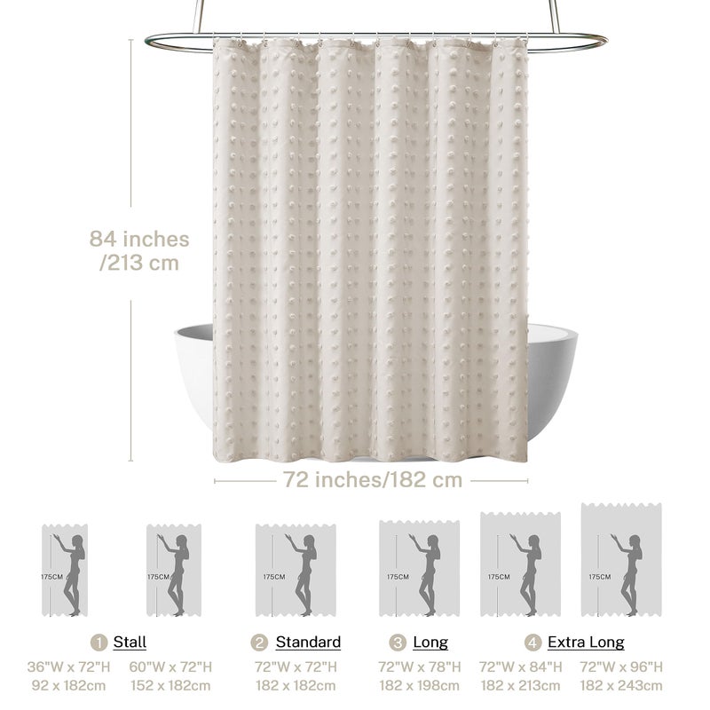 Siiluminisoy Extra Long Boho Farmhouse Shower Curtain Woven Fabric Beige 84 Inch Shower Curtain  72 x 84 Tufted Pleat Floral Puffs Textured Modern Farmhouse Minimalist Shower Curtain with Hooks for Bathroom - Image 3