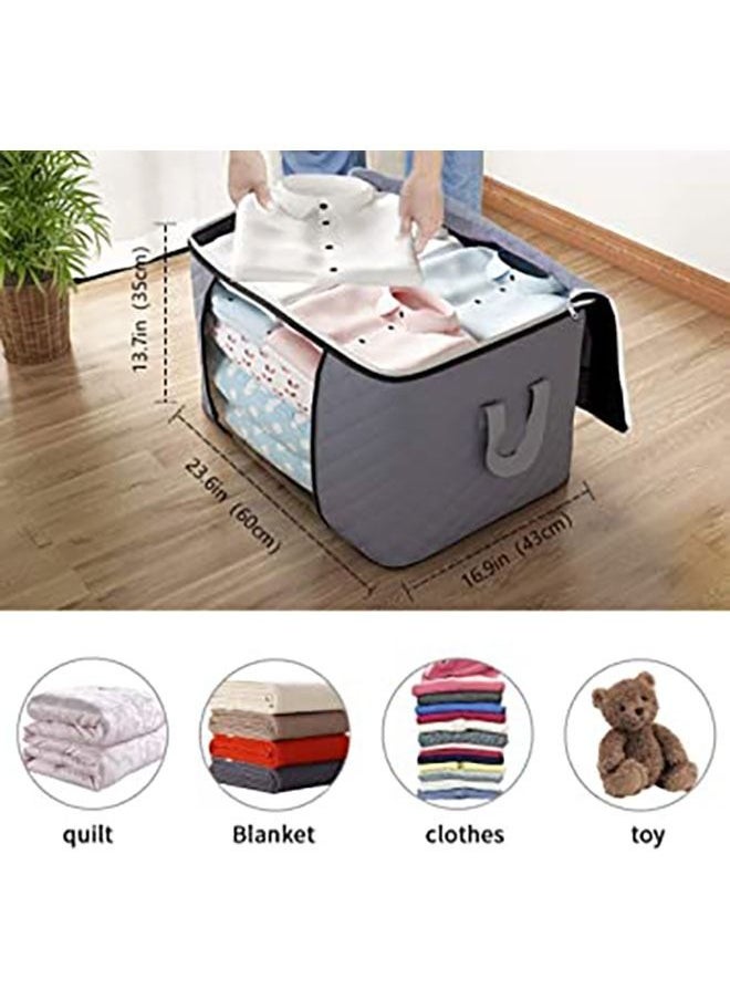 Generic 5PCS Large Capacity Storage Bags Clothes Box Foldable Closet Organizer Container with Durable Clear Window Zippers and Handle Thick Fabric Suitable for Blankets Quilts Clothes Bedding 90L (Grey)  - Image 2