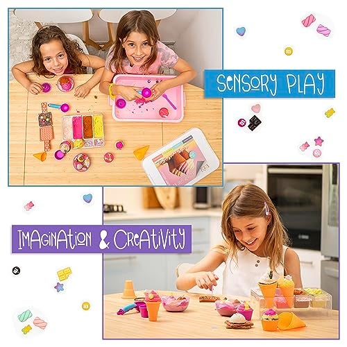 Kipipol Sensory bin - 29 pcs Ice Cream Toy Shop Play Sand Kit with 9 Ice Cream Sand Toys, 1.7 LB Moon Sand for Kids, Sandbox with A Lid - Pretend Play Sensory Toys for Girls and Boys Age 3-5 and Up - Image 3