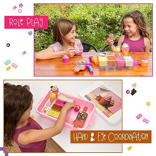 Kipipol Sensory bin - 29 pcs Ice Cream Toy Shop Play Sand Kit with 9 Ice Cream Sand Toys, 1.7 LB Moon Sand for Kids, Sandbox with A Lid - Pretend Play Sensory Toys for Girls and Boys Age 3-5 and Up - Image 4