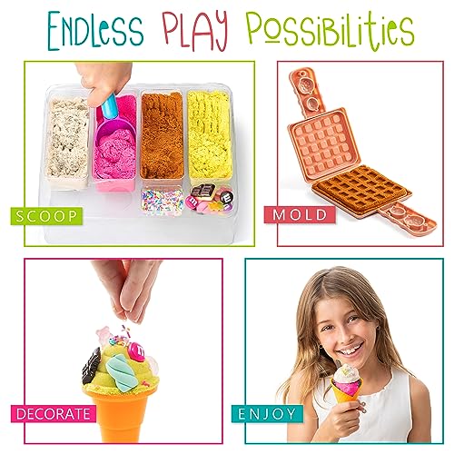 Kipipol Sensory bin - 29 pcs Ice Cream Toy Shop Play Sand Kit with 9 Ice Cream Sand Toys, 1.7 LB Moon Sand for Kids, Sandbox with A Lid - Pretend Play Sensory Toys for Girls and Boys Age 3-5 and Up - Image 5