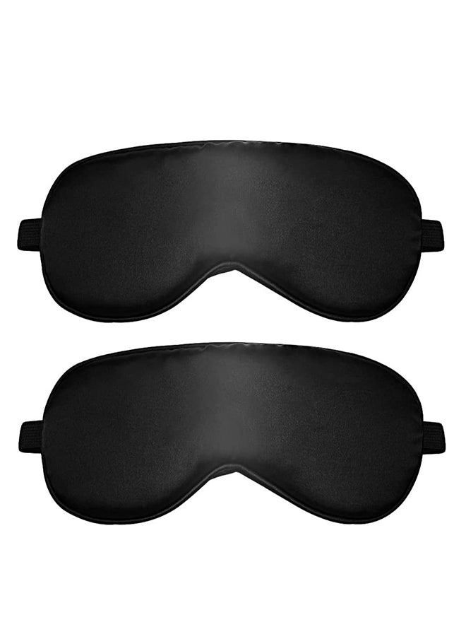 Pack Of 2 Natural Silk Sleeping Blind Fold With Adjustable Strap, Black - Image 1