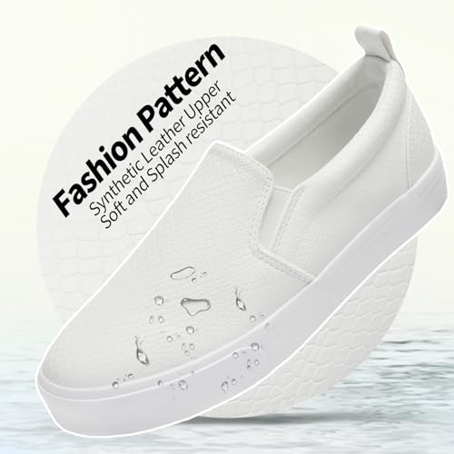 TUOPIN Womens Synthetic Leather Slip On Shoes,Padded Collar Slip on Sneakers for Women,Casual Loafers Walking Shoes(White.US07) - Image 4