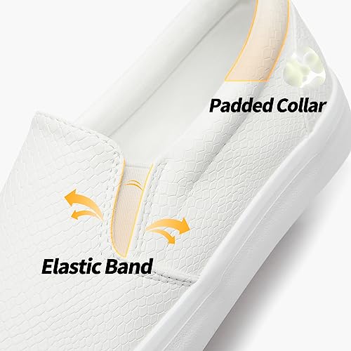TUOPIN Womens Synthetic Leather Slip On Shoes,Padded Collar Slip on Sneakers for Women,Casual Loafers Walking Shoes(White.US07) - Image 2