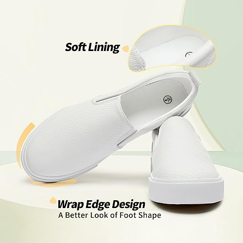 TUOPIN Womens Synthetic Leather Slip On Shoes,Padded Collar Slip on Sneakers for Women,Casual Loafers Walking Shoes(White.US07) - Image 3