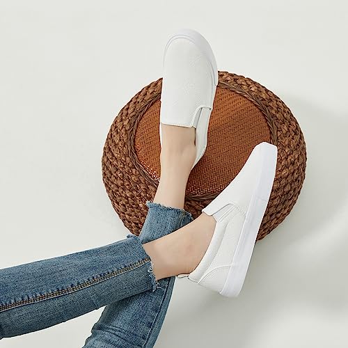 TUOPIN Womens Synthetic Leather Slip On Shoes,Padded Collar Slip on Sneakers for Women,Casual Loafers Walking Shoes(White.US07) - Image 5