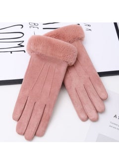 Gloves Womens Winter Velvet Thickened Warm Driving Cute Riding Autumn and Winter Windproof Cold-proof Touchscreen Cotton Gloves JP three line powder JP three line powder