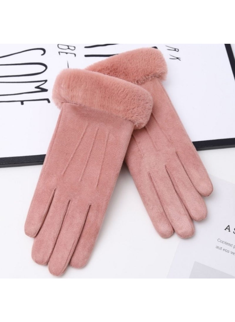 Generic - Gloves Womens Winter Velvet Thickened Warm Driving Cute Riding Autumn and Winter Windproof Cold-proof Touchscreen Cotton Gloves JP three line powder JP three line powder - Image 1