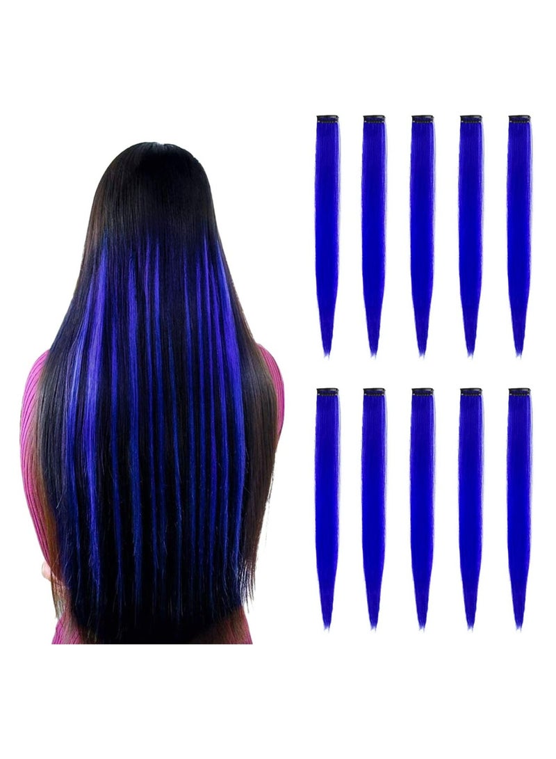 Estelle 60cm Colored Hair Extensions Multi colors Party Highlights Clip in Synthetic Hair Extensions 10 Pcs Blue - Image 1