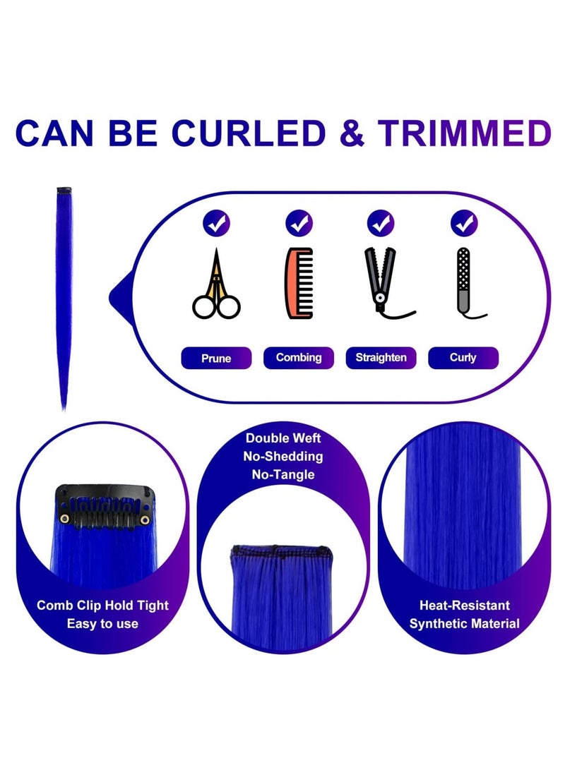 Estelle 60cm Colored Hair Extensions Multi colors Party Highlights Clip in Synthetic Hair Extensions 10 Pcs Blue - Image 5