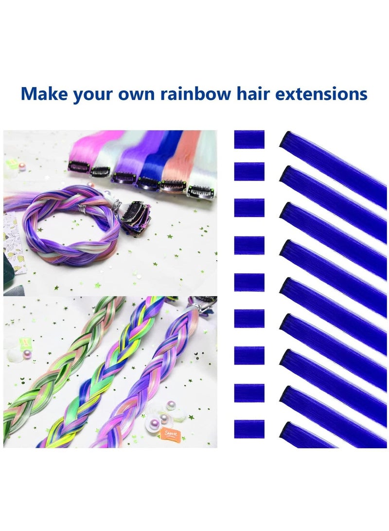 Estelle 60cm Colored Hair Extensions Multi colors Party Highlights Clip in Synthetic Hair Extensions 10 Pcs Blue - Image 2