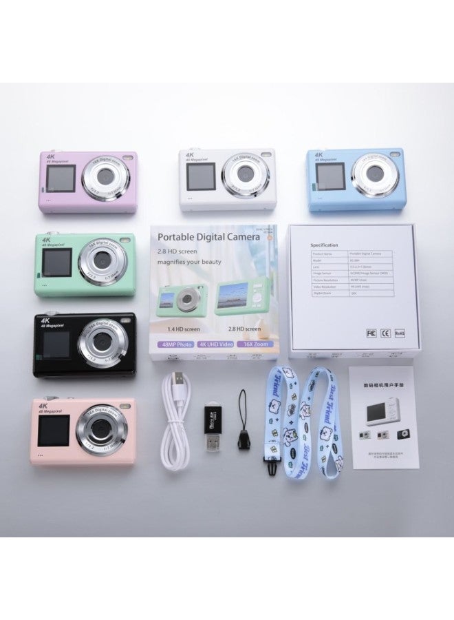 Generic Dual-screen Digital CCD Camera Student Selfie Beauty HD Camera Entry-level Small Travel Campus-Body Color:Green Standard Without Card  - Image 2