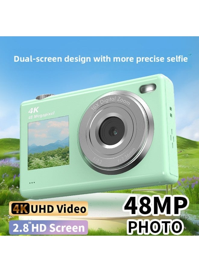 Generic Dual-screen Digital CCD Camera Student Selfie Beauty HD Camera Entry-level Small Travel Campus-Body Color:Green Standard Without Card  - Image 3