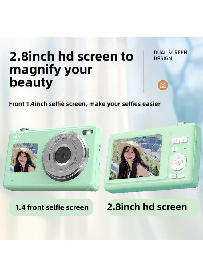 Generic Dual-screen Digital CCD Camera Student Selfie Beauty HD Camera Entry-level Small Travel Campus-Body Color:Green Standard Without Card  - Image 4