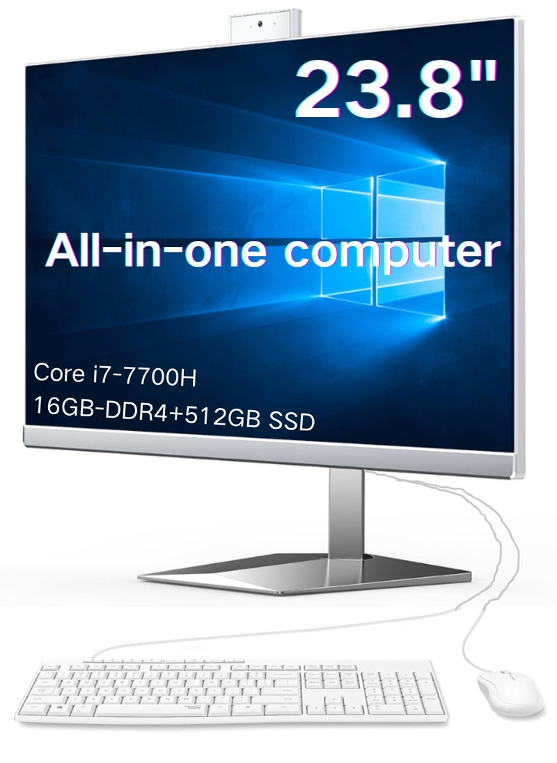besrey  - All-in-One Computers Business Desktop 23.8” FHD 60Hz Display, Intel Core i7-7700, 8GB DDR4 RAM, 512G SSD, Webcam, HDMI, VGA Wi-Fi 6, Wired Keyboard & Mouse, Windows 10, White - Image 1