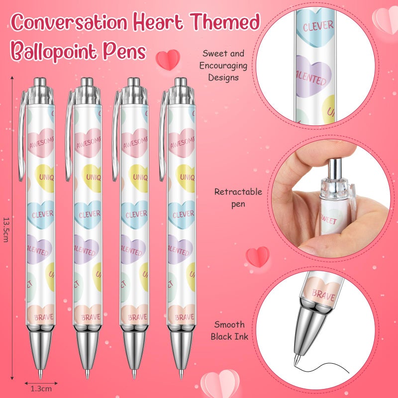 Weekgrat 24 Set Valentine's Day Conversation Heart Pens Gifts, 24 Cute Retractable Pens and 24 Conversation Heart Greeting Cards for Valentines Party Favor Classroom Prizes Office School Supplies - Image 3