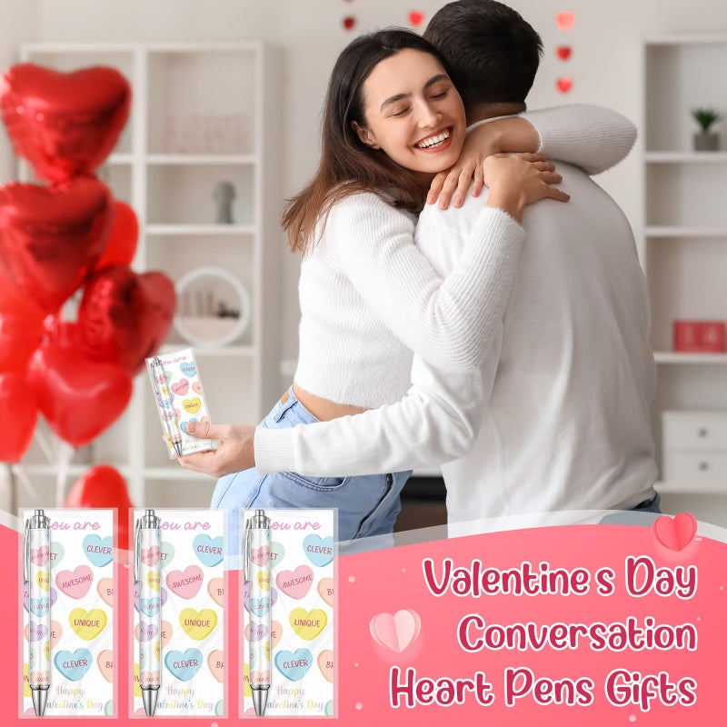 Weekgrat 24 Set Valentine's Day Conversation Heart Pens Gifts, 24 Cute Retractable Pens and 24 Conversation Heart Greeting Cards for Valentines Party Favor Classroom Prizes Office School Supplies - Image 5