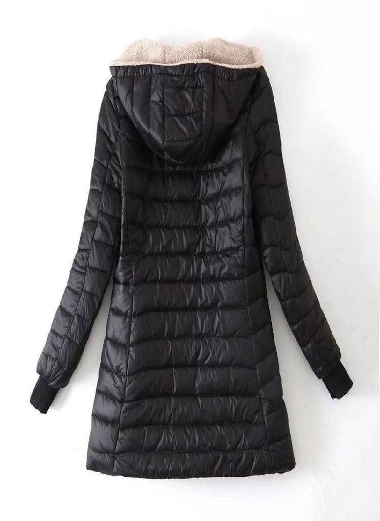 Eckek - Autumn and Winter New European and American Lamb Fleece Mid Length Warm Hooded Cotton Coat Women's Top Plus Size Cotton Coat - Image 1