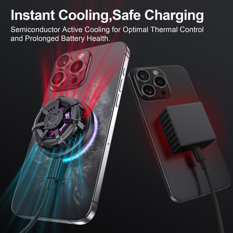 preocean Wireless Cooling Charger for MagSafe, Preocean 15W Fast Wireless Charging Pad with Built-in Fan, Phone Cooler for Gaming, Magnetic Compatible with iPhone 17/16/15/14/13/12 Series. - Image 2