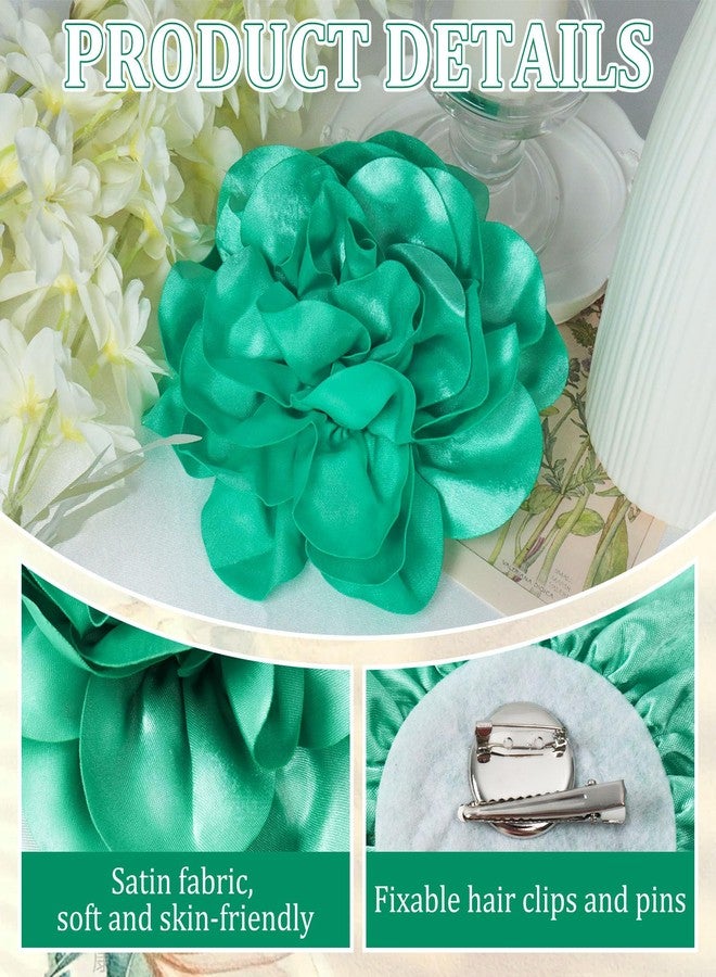 COAUXOG 7.5in Extra Large Rose Brooch Exquisite Shiny Satin Camellia Brooch Oversized Flower Brooch Lapel Pin,Suitable For Women Dance Banquet Wedding Hair Clothing Accessories (Mint Green), Extra Large - Image 3