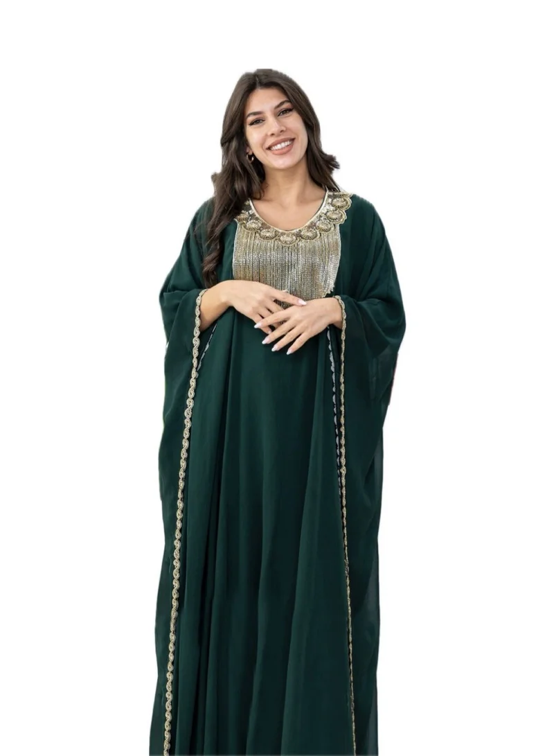 AL BENT AL SHARQIEH long sleeve jalabiya dress with embroidery neck
