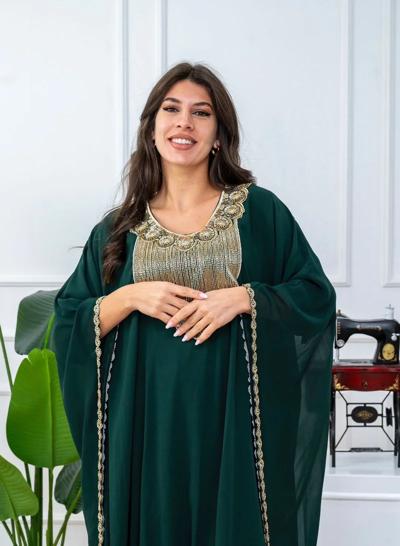 AL BENT AL SHARQIEH long sleeve jalabiya dress with embroidery neck