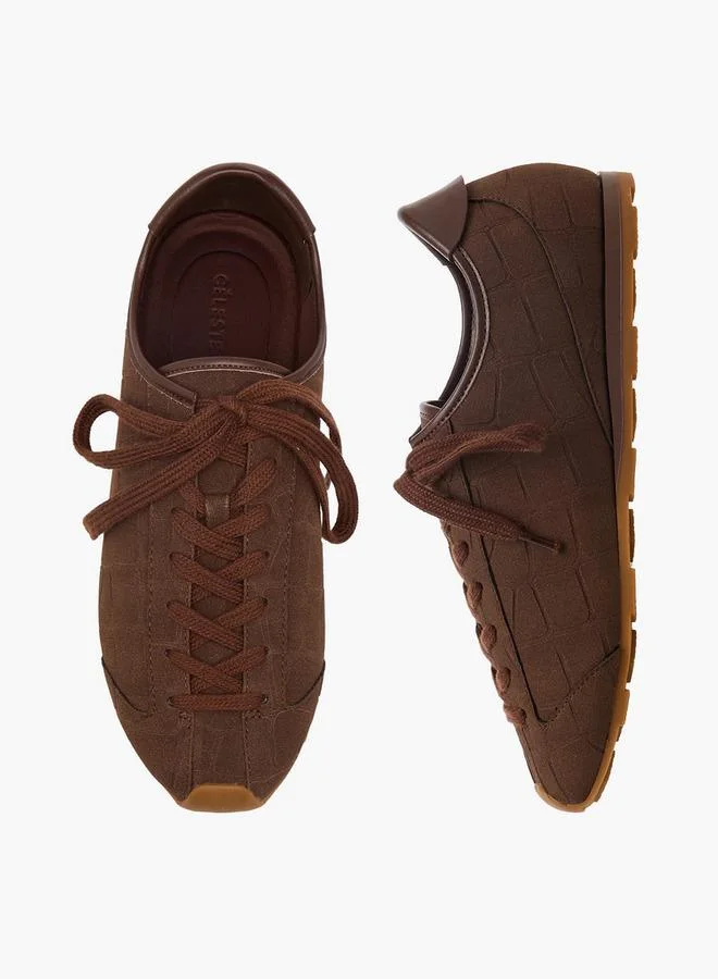 Celeste BROWN Women Textured Lace-Up Sneakers for Women | Best Price UAE