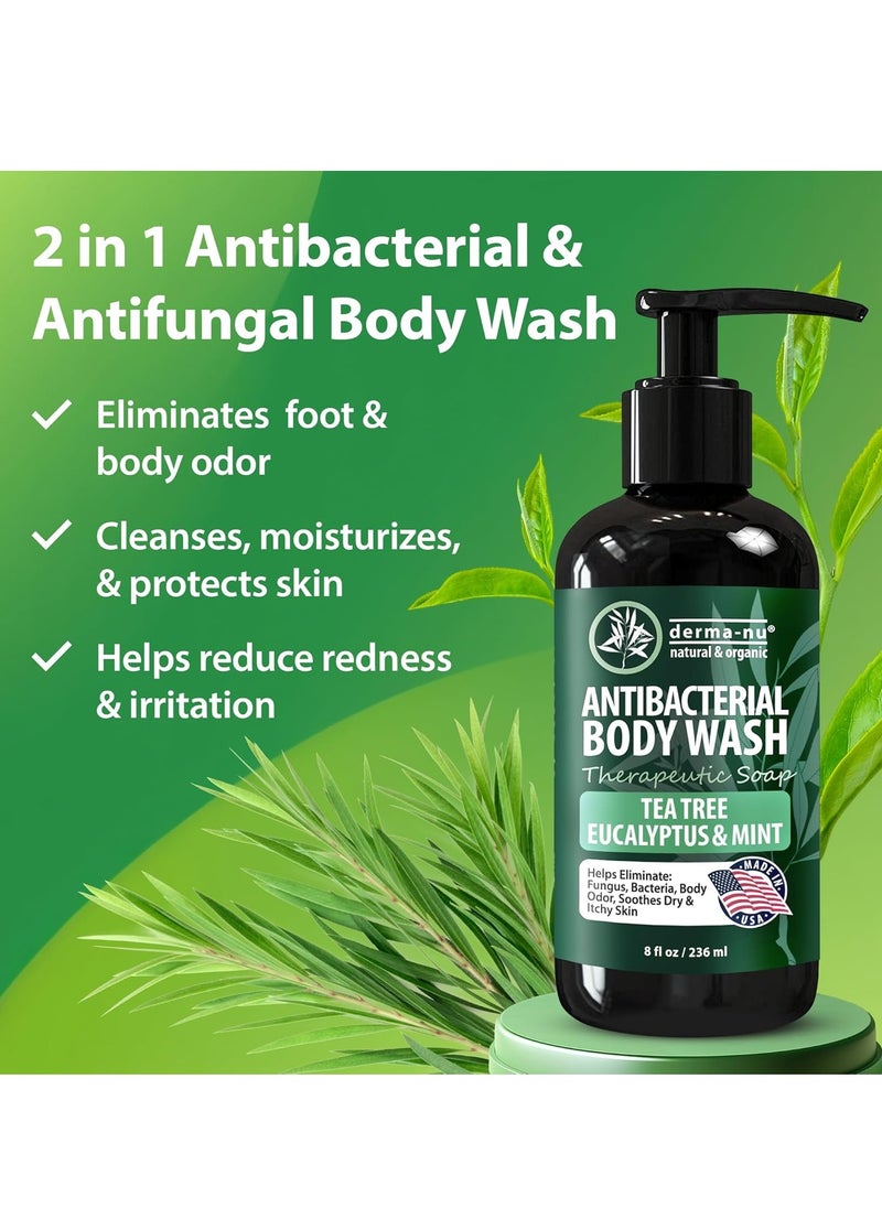 Derma-nu - Antibacterial Body Wash - Antibacterial Soap And Tea Tree Body Wash For Jock Itch, Athletes Foot, Eczema And Back Acne - Anti Bacterial Body Soap For Men And Women Safe For All Skin Types - 8 Oz - Image 1