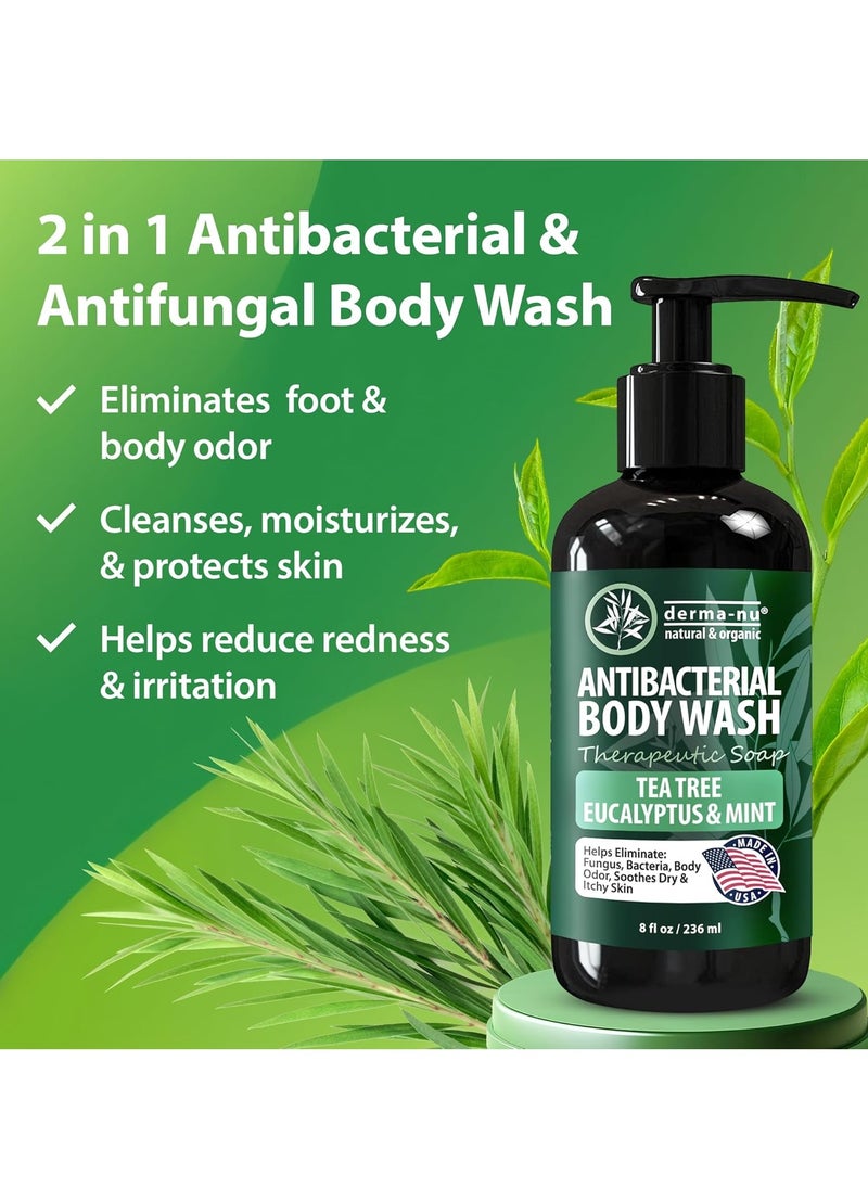 Derma-nu - Antibacterial Body Wash - Antibacterial Soap And Tea Tree Body Wash For Jock Itch, Athletes Foot, Eczema And Back Acne - Anti Bacterial Body Soap For Men And Women Safe For All Skin Types - 8 Oz - Image 1