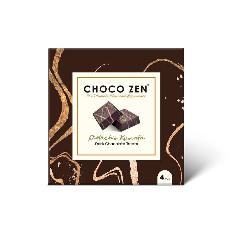 Choco Zen Premium Dubai Chocolate Pistachio Kunafa Treats (Dark Chocolate -72g /4 Pieces) – Luxury Middle Dessert, Treats with Creamy Pistachio & Wrapped in Kunafa Flakes, Arabic Sweet & Gift - Image 1