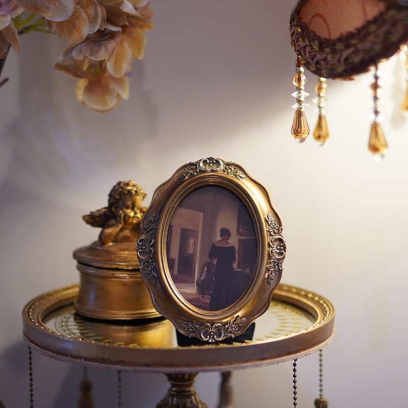 SIKOO Vintage Picture Frames 2.5x3.5 Small Antique Oval Picture Frame Tabletop and Wall Mount Vintage Mini Wall Decor Bronze Gold - Image 3