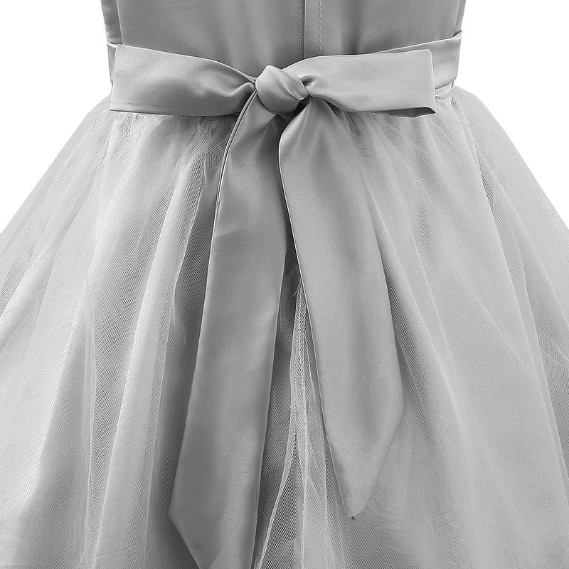 Acecharming Girls Dresses Sequin Tulle Flower Princess Dress for Pageant Birthday Party Wedding Bridesmaid for 3-12 Years Silver - Image 5