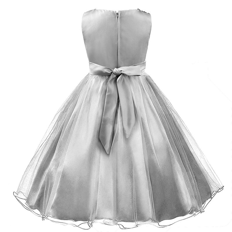 Acecharming Girls Dresses Sequin Tulle Flower Princess Dress for Pageant Birthday Party Wedding Bridesmaid for 3-12 Years Silver - Image 3