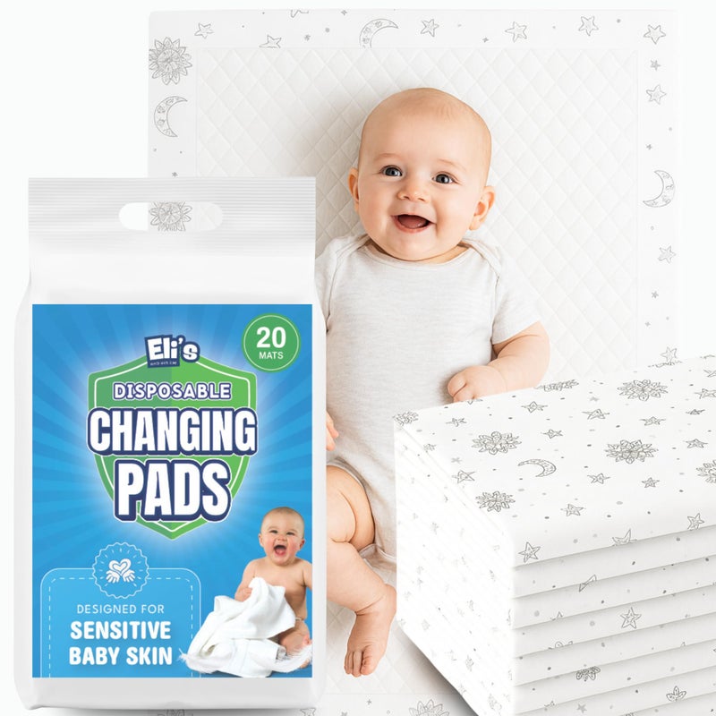 Eli with Love Disposable Baby Changing Pads - Soft, Waterproof & Leakproof Liners Absorbent Underpads - Large Travel Size Diaper Changing Mat for Home, Car, Diaper Bag - (20 Pack, Boho) - Image 1