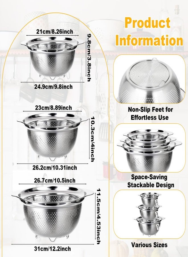 Tinsky 3 Pcs Stainless Steel Colander Strainer Set Metal Colander for Kitchen Pasta Strainer for Rice Food Fruits Spaghetti Vegetables (2QT, 3QT, 5QT) - Image 5
