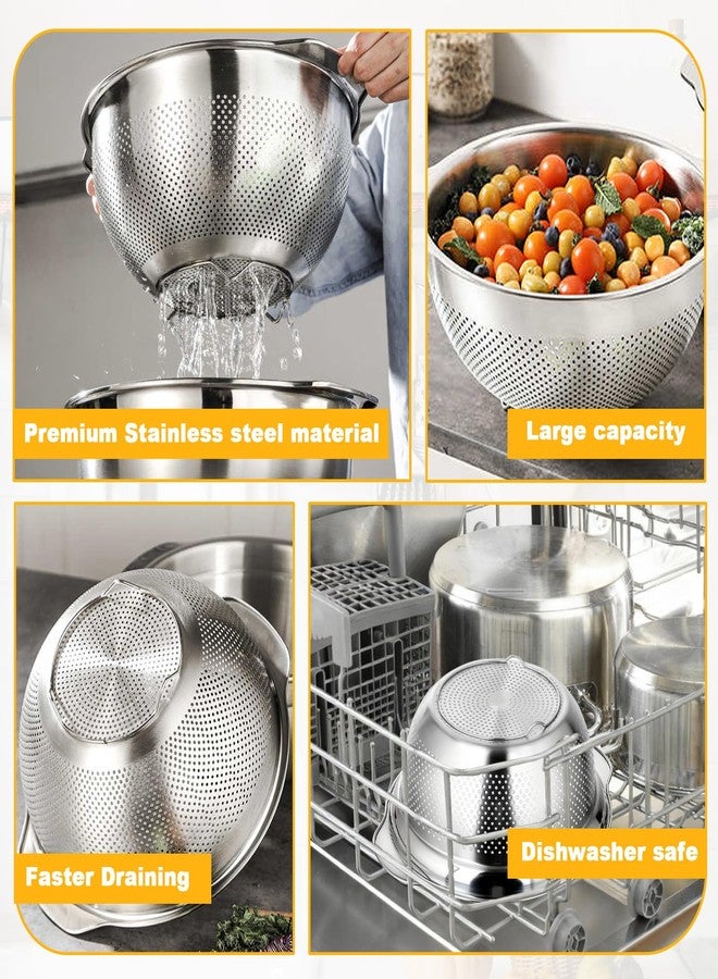 Tinsky 3 Pcs Stainless Steel Colander Strainer Set Metal Colander for Kitchen Pasta Strainer for Rice Food Fruits Spaghetti Vegetables (2QT, 3QT, 5QT) - Image 4