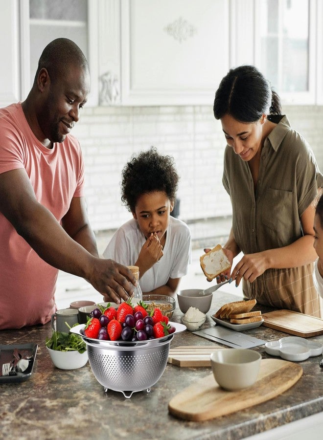 Tinsky 3 Pcs Stainless Steel Colander Strainer Set Metal Colander for Kitchen Pasta Strainer for Rice Food Fruits Spaghetti Vegetables (2QT, 3QT, 5QT) - Image 2