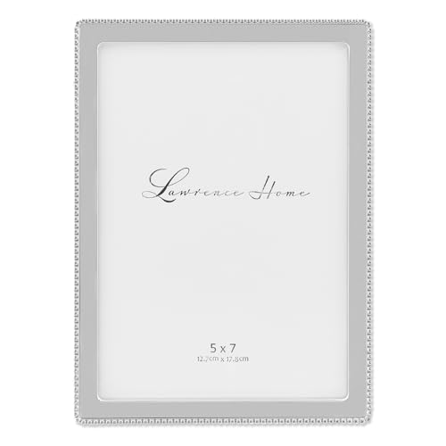 Lawrence Frames Metal Picture Frame with Delicate Outer Border of Beads, Silver, 5x7 - Image 1