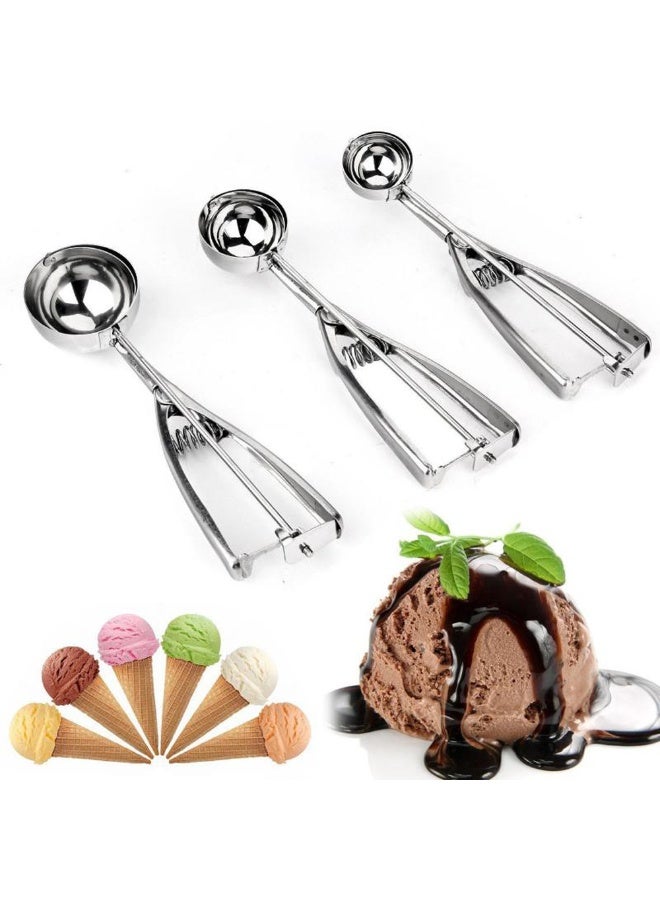 4 سم، 5 سم، 6 سم مغرفة آيس كريم من الفولاذ المقاوم للصدأ، ملعقة مكدسة، أدوات صنع كرات الفاكهة البطيخ، مجموعة من 3 قطع - Image 2