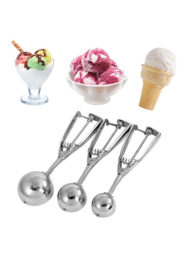 4 سم، 5 سم، 6 سم مغرفة آيس كريم من الفولاذ المقاوم للصدأ، ملعقة مكدسة، أدوات صنع كرات الفاكهة البطيخ، مجموعة من 3 قطع - Image 1