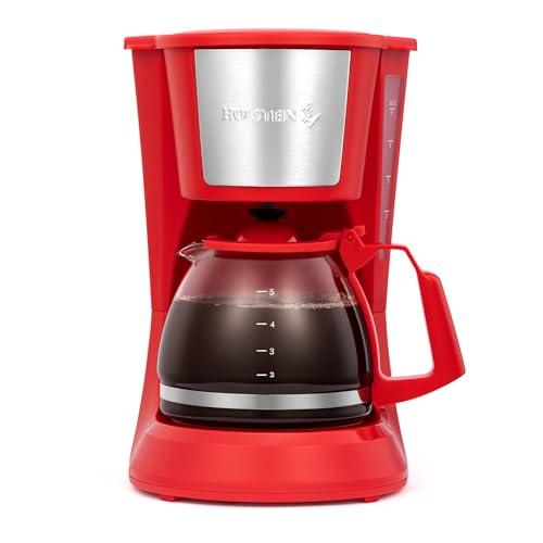 Holstein Housewares 5 Cup Drip Coffee Maker – Compact and User-Friendly with Auto Pause & Serve, Reusable Filter, Measuring Spoon & Glass Carafe, Office & Dorm Use, Red - Image 1