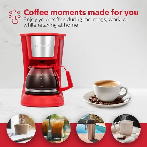 Holstein Housewares 5 Cup Drip Coffee Maker – Compact and User-Friendly with Auto Pause & Serve, Reusable Filter, Measuring Spoon & Glass Carafe, Office & Dorm Use, Red - Image 4