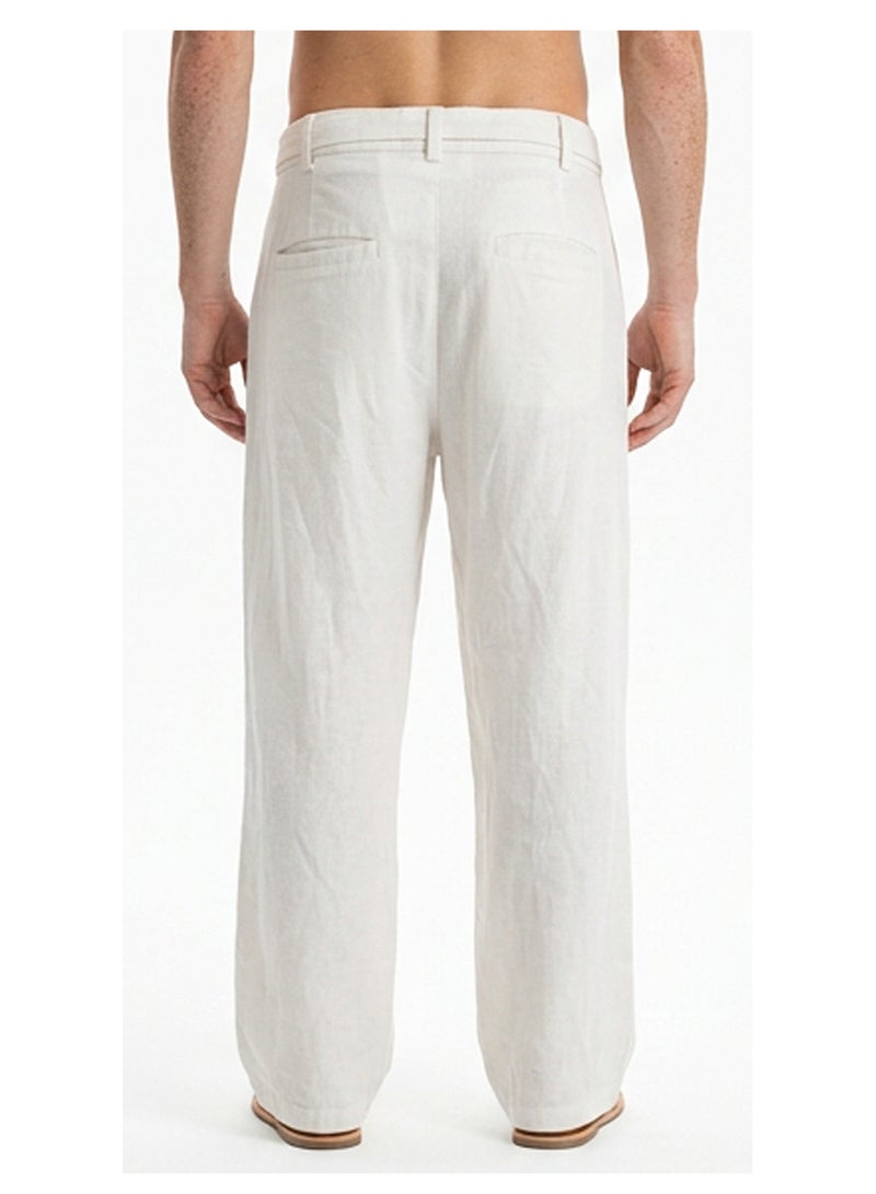 RAVIN Off-White Wide-Leg Linen Blend Tie-Waist Trousers - Image 2