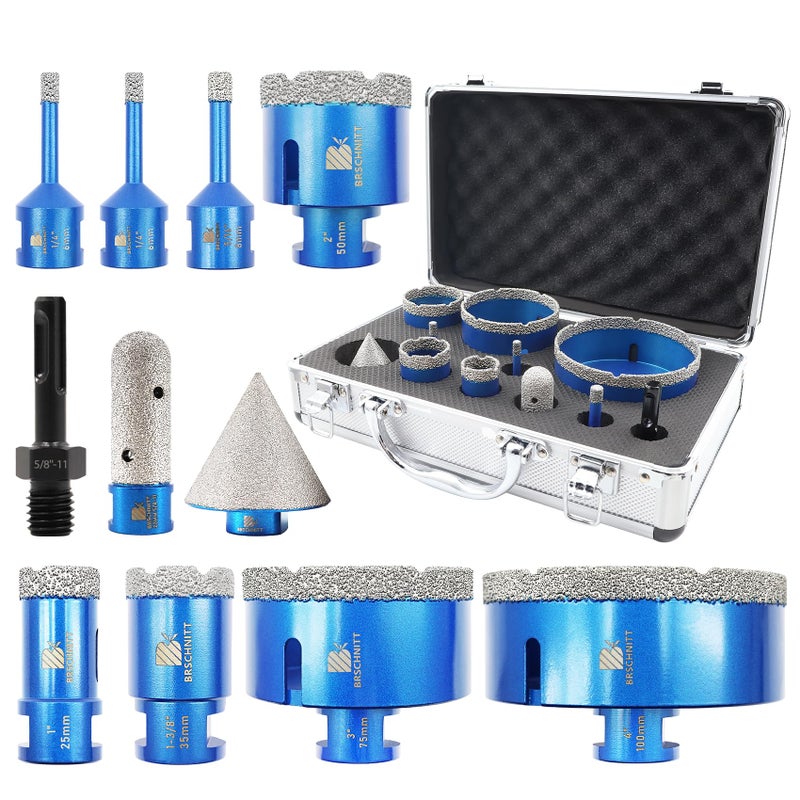 BRSCHNITT Diamond Core Drill Bit Set - 6/6/8/25/35/50/75/100mm Tile Hole Saw Kit for Porcelain Tile Ceramic Marble Granite Drilling&Chamfer Finger Bit&Adapter - Image 1
