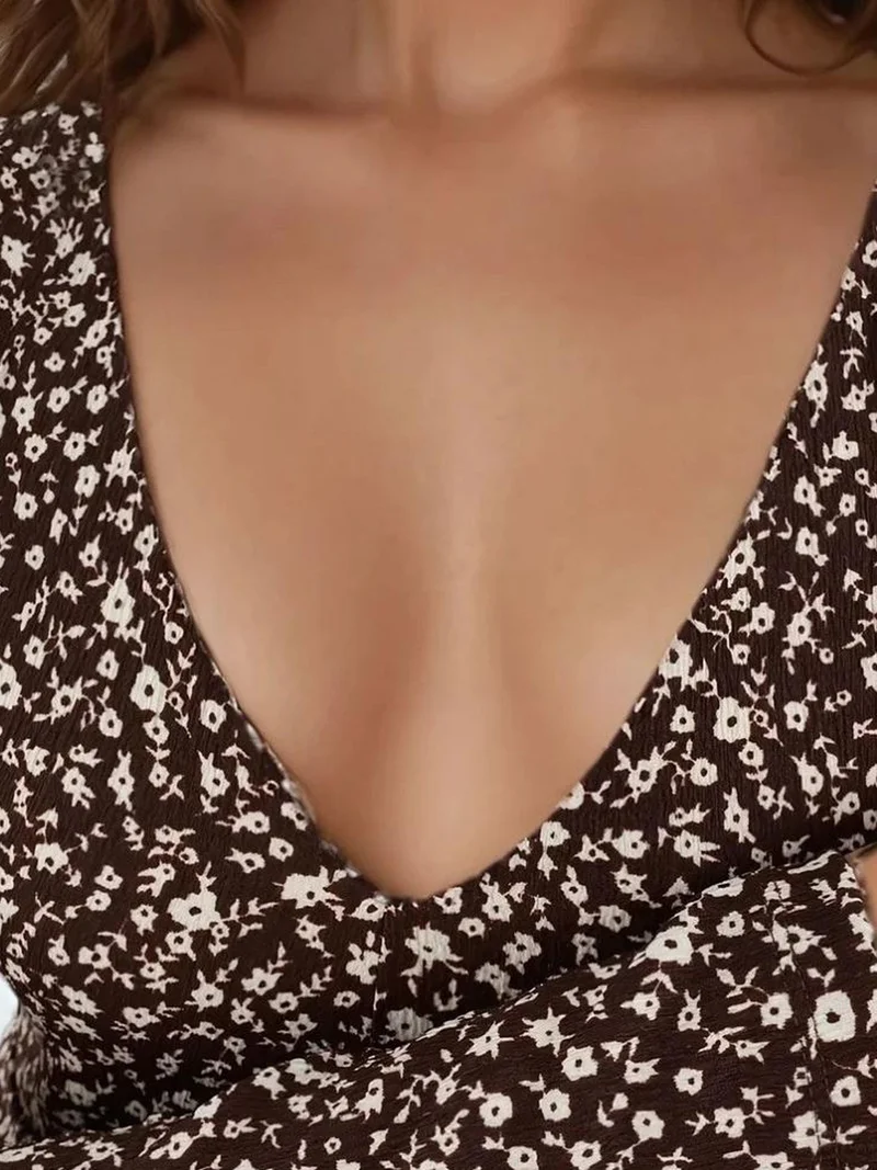 HICCUP Elegant Flower Printed V-neck Bodycon Maxi Dress