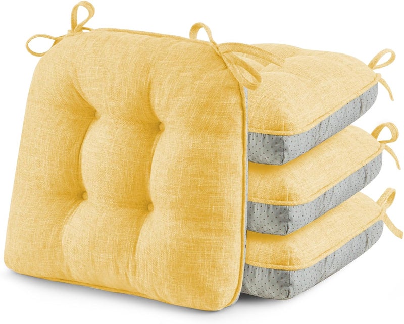 puredown ® Chair Cushions for Dining Chairs, Tufted Memory Foam Chair Pads with Non-Slip Backing, Kitchen Seat Cushions with Ties, Washable Pads Set of 4, 15.5" x 15.5" x 4", Yellow - Image 1