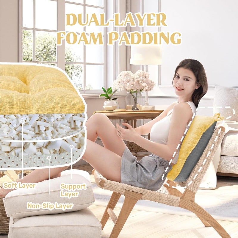 puredown ® Chair Cushions for Dining Chairs, Tufted Memory Foam Chair Pads with Non-Slip Backing, Kitchen Seat Cushions with Ties, Washable Pads Set of 4, 15.5" x 15.5" x 4", Yellow - Image 3